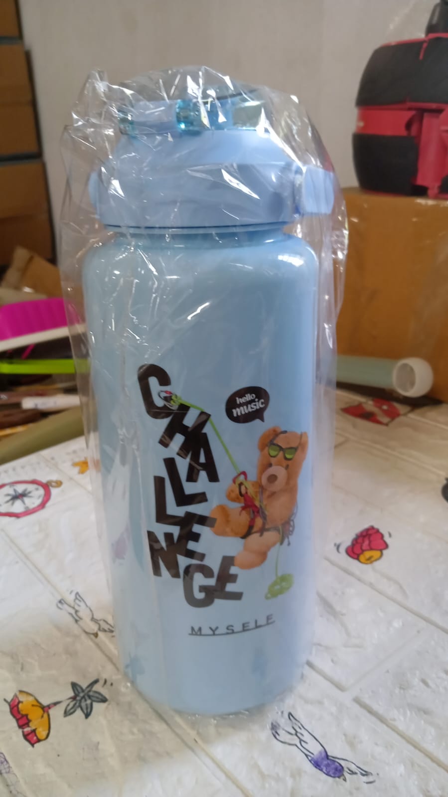Plastic Water Bottle 3pc Set,3 Different Size Bottle High Quality Water Bottle Plastic Water Bottle BPA-Free & Leak-Proof! Cartoon Printed Design for Kids' School, For Fridge, Office, Sports, School, Gym, Yoga (3 Pc Set)