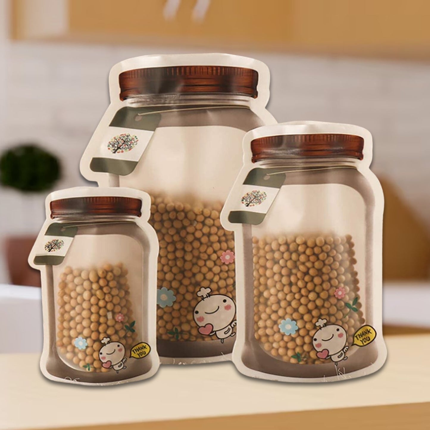 Plastic Transparent Jar Shaped Pouch With Zipper (3 Pcs Set)