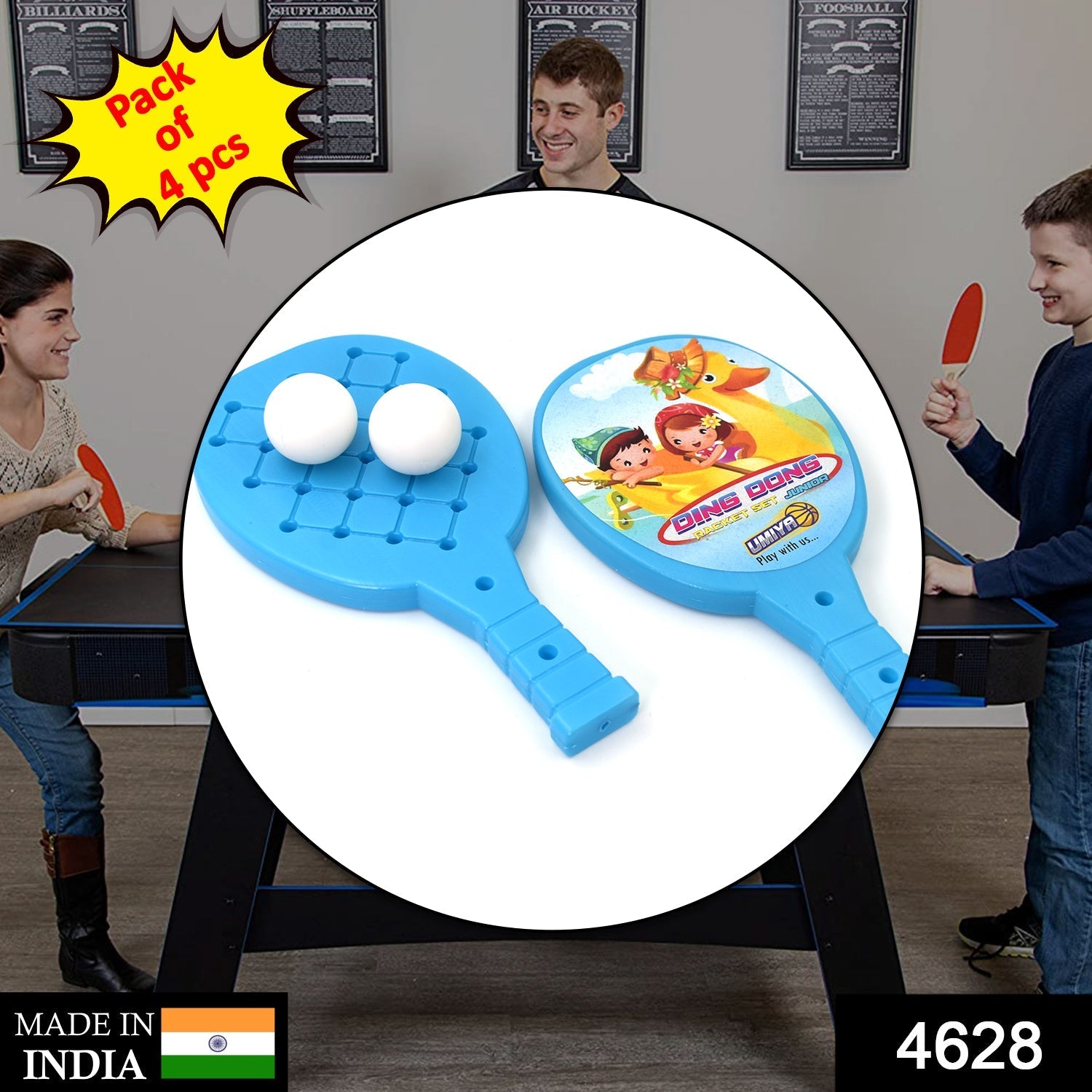 Table tennis racket set for kids, includes ball.