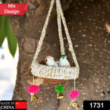 Close-up of jute hanging birds nest with detailed design