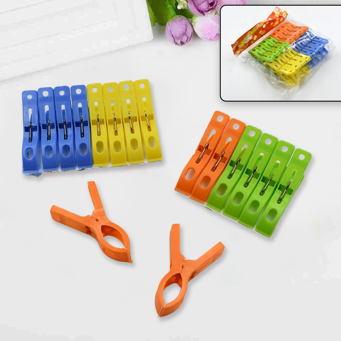 Heavy-duty plastic cloth hanging clips, set of 16