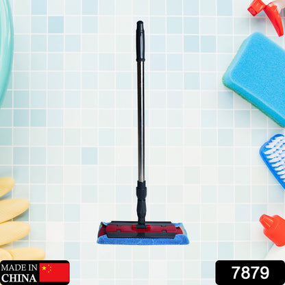 Rotating microfiber mop for floor cleaning, flat head for easy maneuverability.