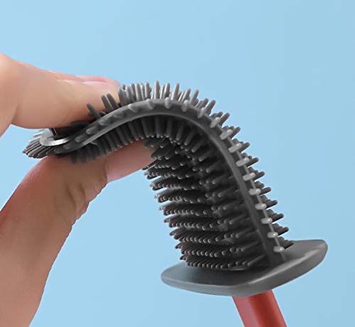 Easy-to-clean silicone toilet brush with holder.