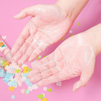 Test tube with flower-shaped paper soap strips for easy travel hand washing