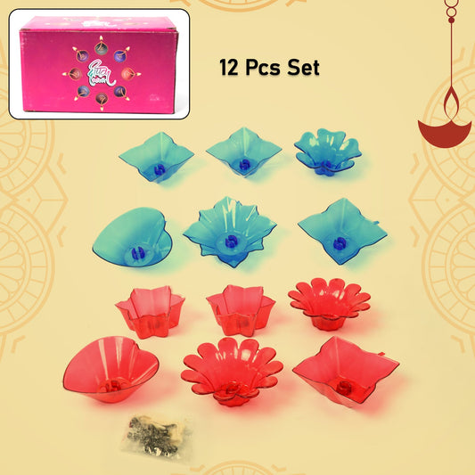 Reflection Diya Combo Plastic Candle Cup with Multi Shape (12 Pcs Set)