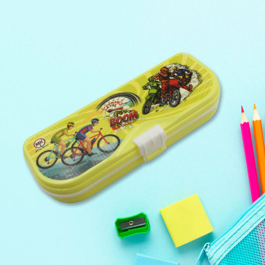 Pencil box with 3 compartments, cartoon print for kids