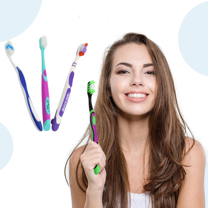 Soft Toothbrush With Plastic Round Box (10 pcs Set / Mix Color) 