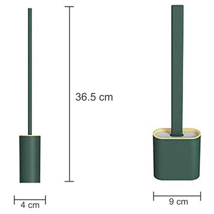 Silicone brush for cleaning toilets with convenient holder.