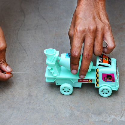 Friction-powered cement mixer toy