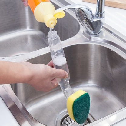 Versatile liquid dispensing scrub for maintaining shiny kitchen tools