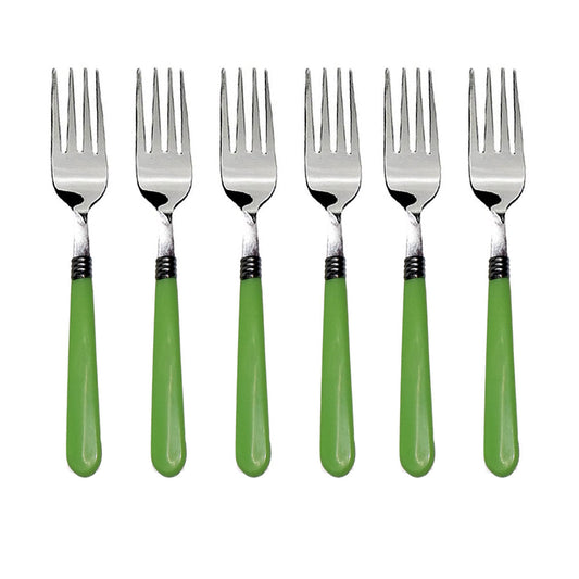 Stainless steel dining forks set of 6 with comfortable grip for home use.