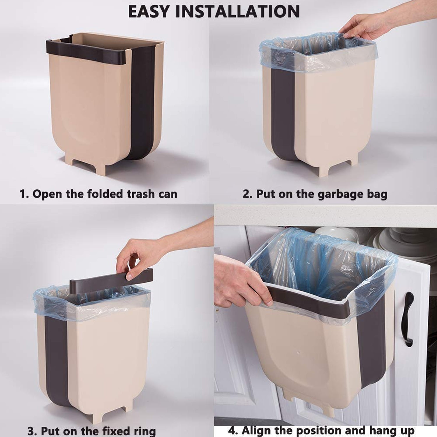 Portable hanging waste bin for car or home use.