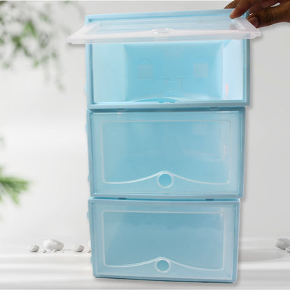 3 Layer Plastic Shoes Storage Box, Stackable Shoe Storage (1 Set / 3 Layer Set)