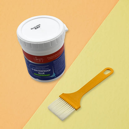 Waterproof gel with brush applicator, great for sealing roofs and windows to prevent leaks.