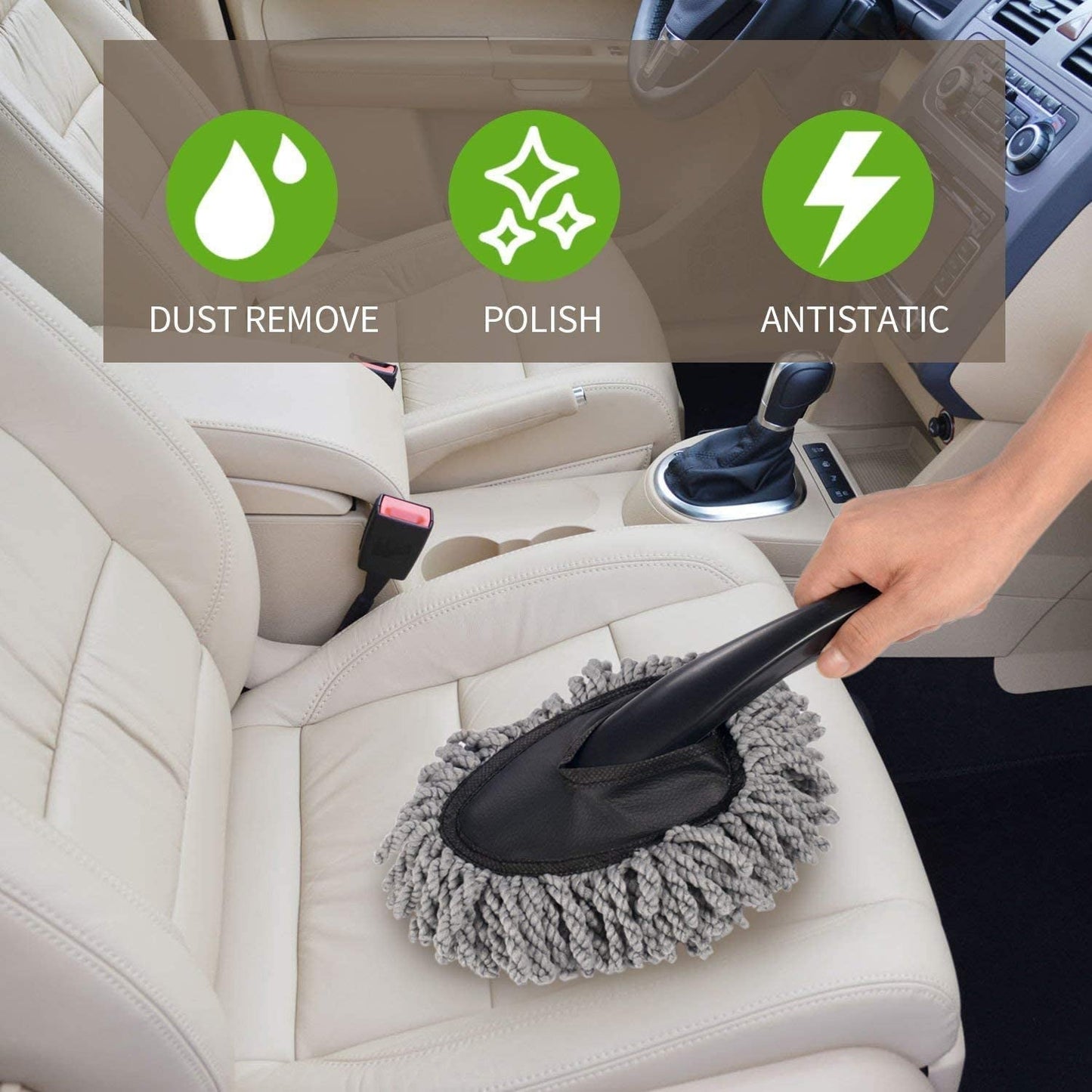 Microfiber dusting brush for car and home cleaning, for windows and exterior.