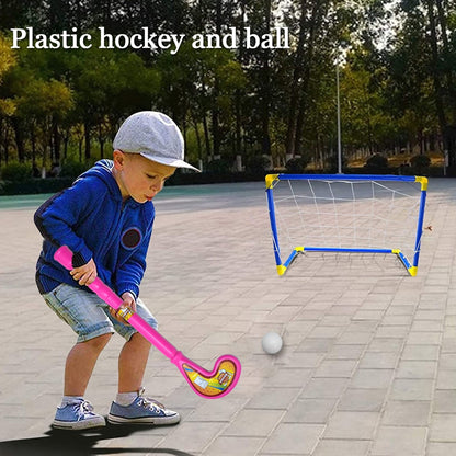 Plastic bat, ball, and hockey set for indoor and outdoor play