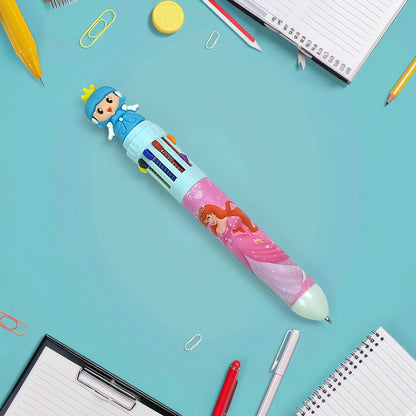 Kids 10-in-1 Color Pens Ballpoint Pen Set for Kids Cartoon Head Writing Pen for School Office Stationary Kit, Teddy Bear (1 Pc)