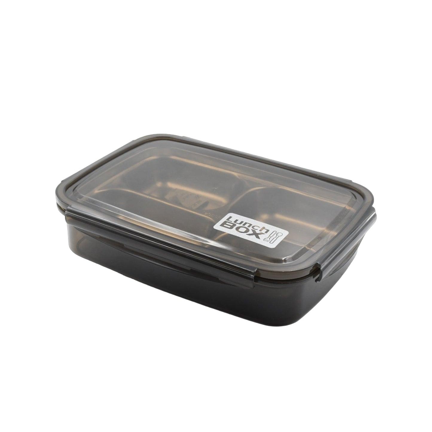 Durable stainless steel lunch box with 4 compartments and black lid