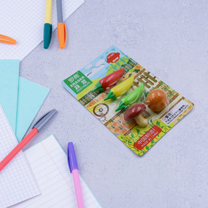 Set of 5 vegetable-shaped erasers for fun