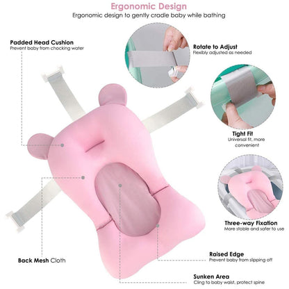 Comfortable bath pillow for newborns with secure strap