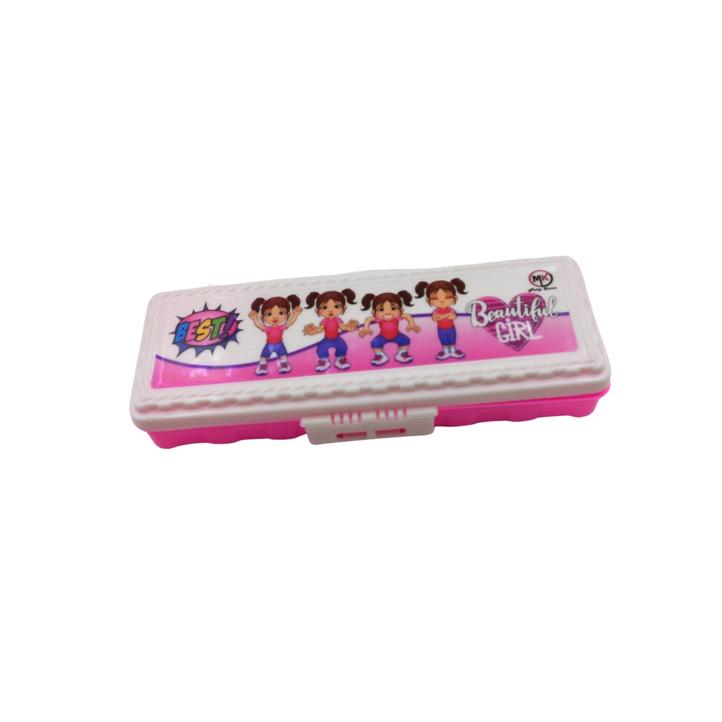 Plastic double deck pencil case, multipurpose with cartoon print