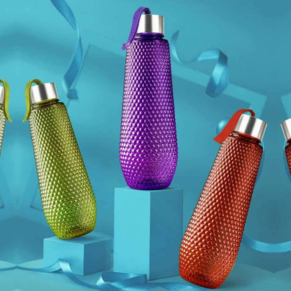 1-liter plastic water bottles with steel caps, set of three