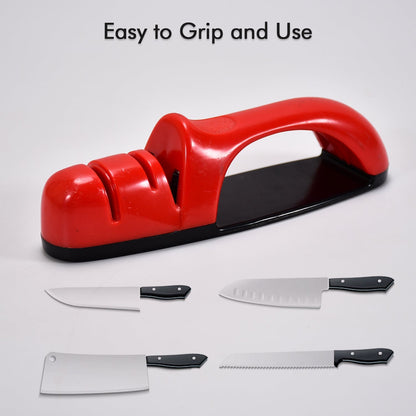 3-stage knife sharpening tool, in transparent plastic box