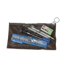 Scissors, ruler, pen, and marker in zipper pouch