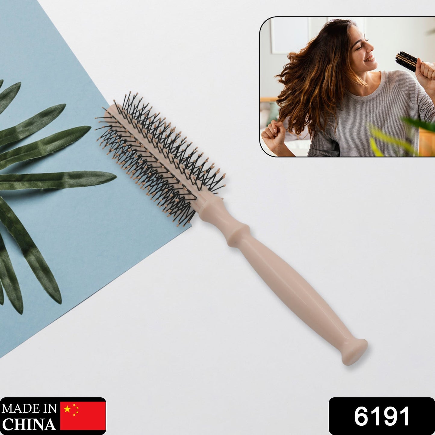 Hair brush with round barrel for styling