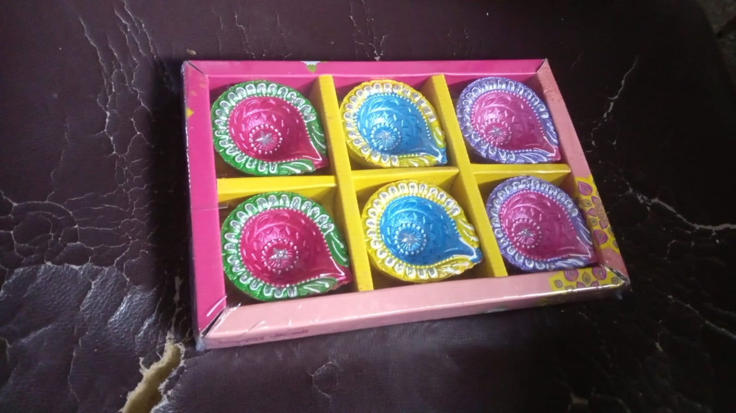 Handmade Reusable Colourful Diya (6 Pcs Set)