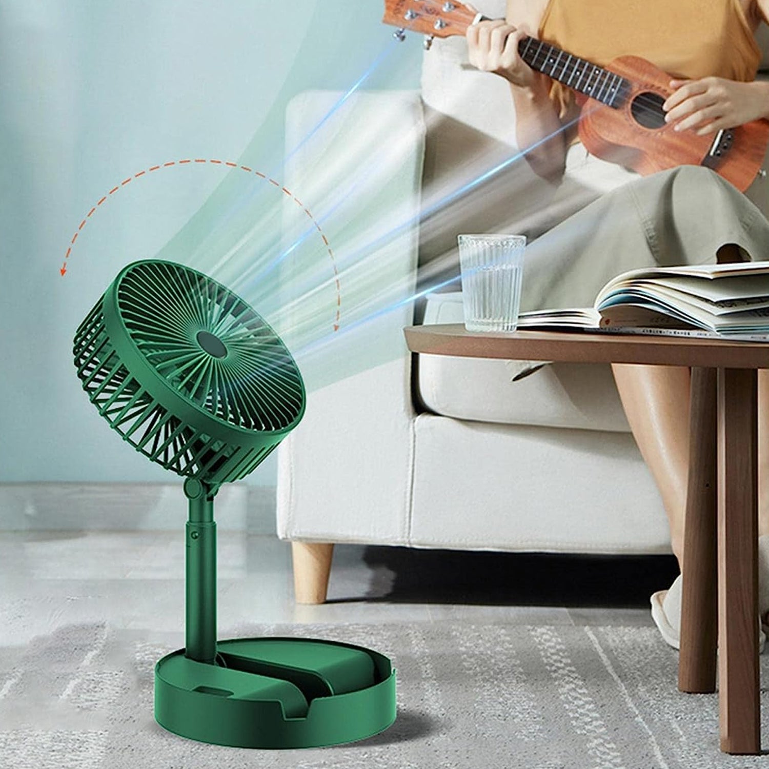 Portable and foldable electric fan for travel.