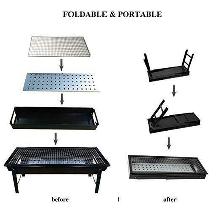 Portable BBQ grill with foldable design and carrying handle.