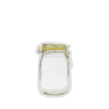 Airtight plastic food storage jar with zipper, 150ml capacity.