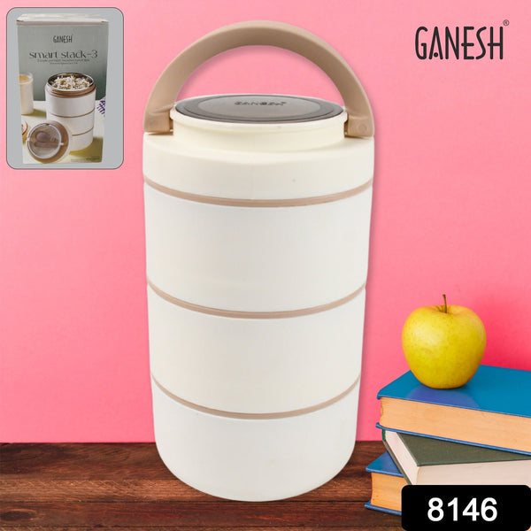 Ganesh Smart Stack 3 Layer Portable Lunch Box Stainless Steel Airtight Leak-Proof Lunch Box for Office, School, Picnic: Color May Vary (3 Layer)