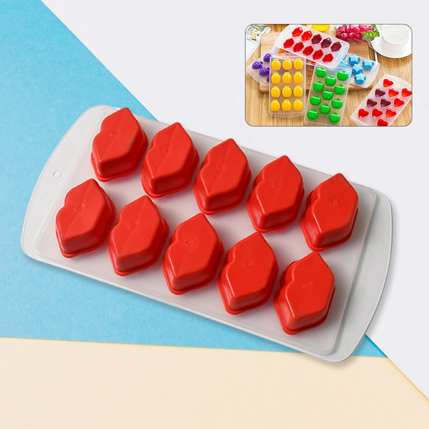 Silicone Mold Ice Cube Tray Creative Sweet Multi Type Ice Tray Buckets, Ice Cube Trays Multi Fruit Shape Ice Tray (1 Pc)