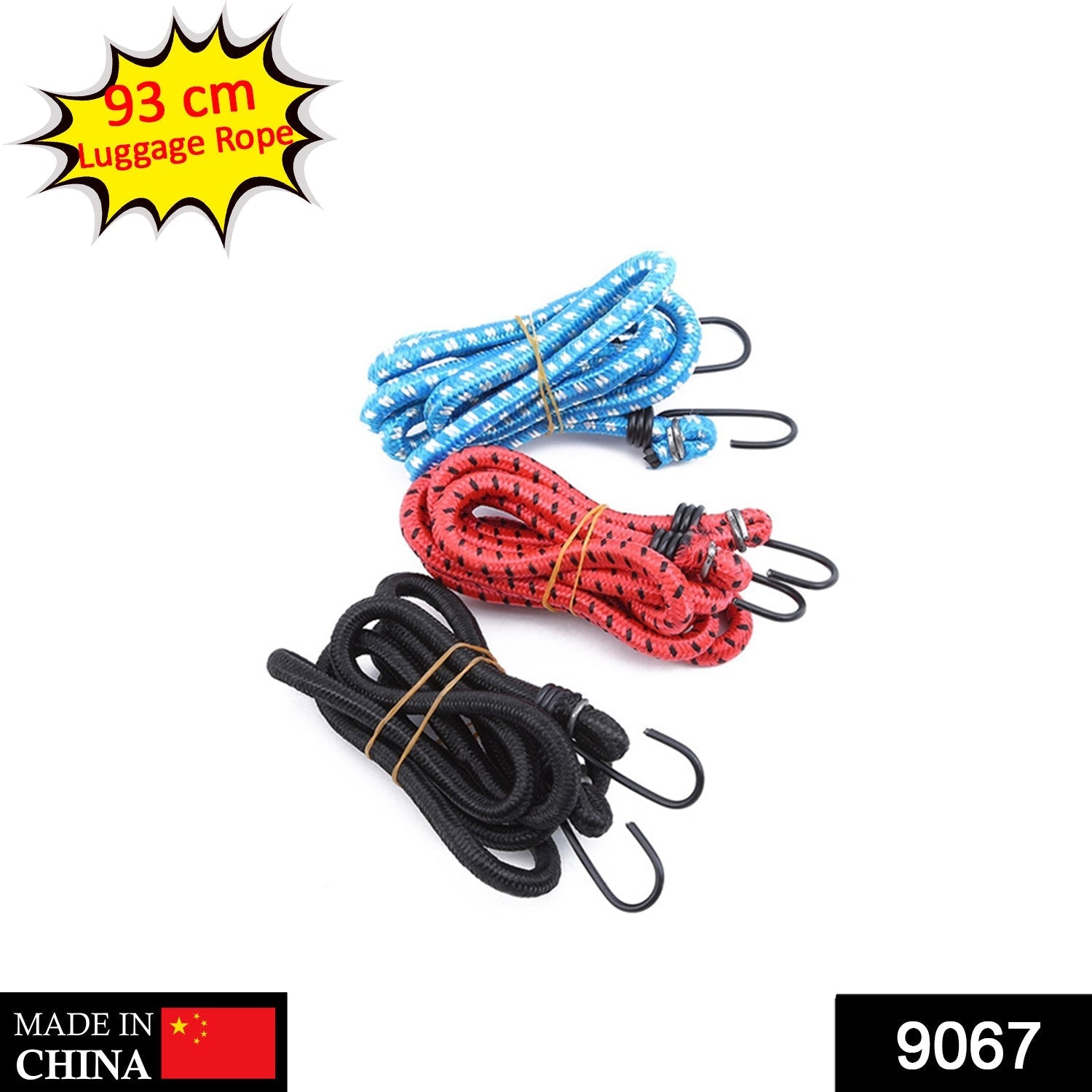 Durable elastic bungee cord with hooks for versatile use.