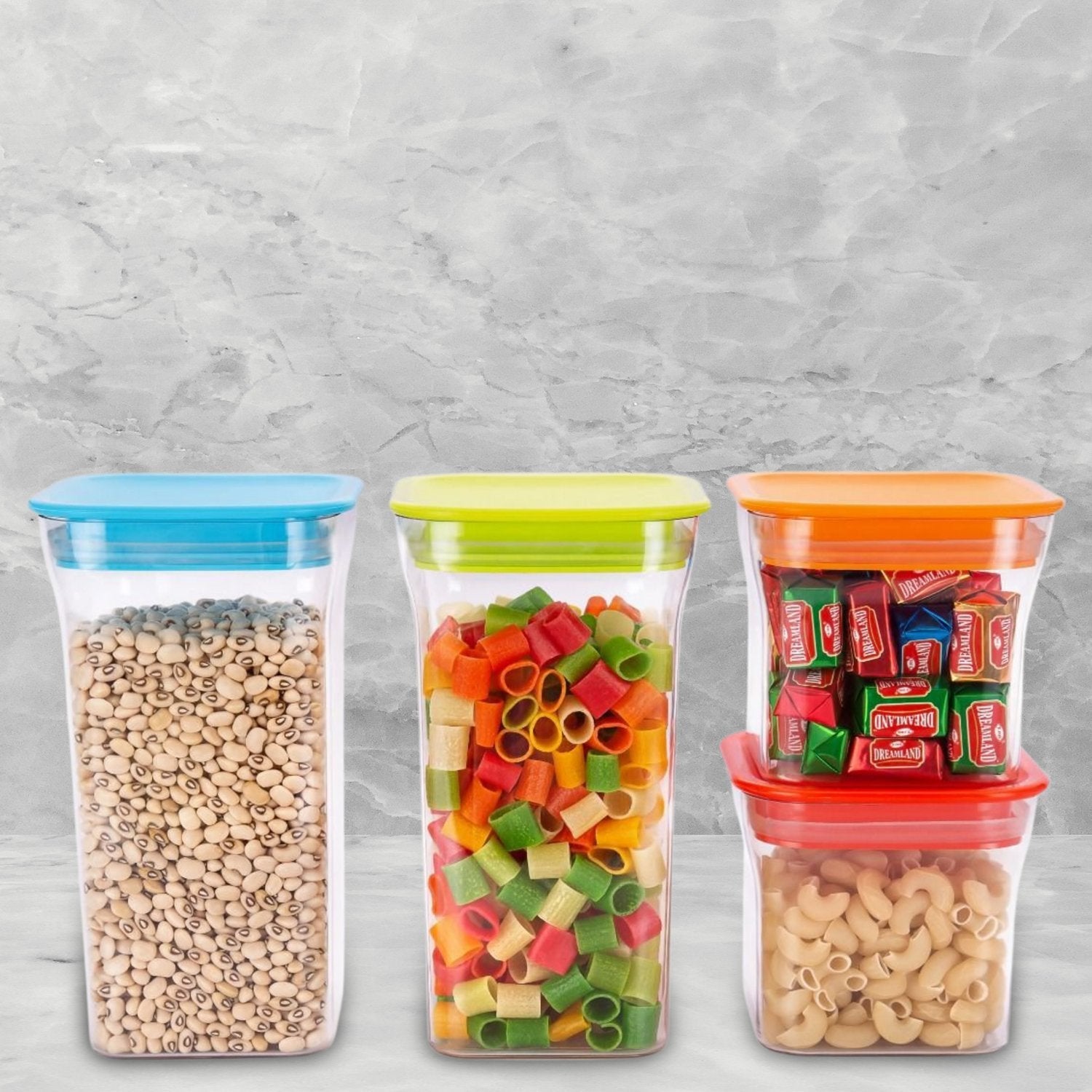 Plastic storage container set with opening mouth