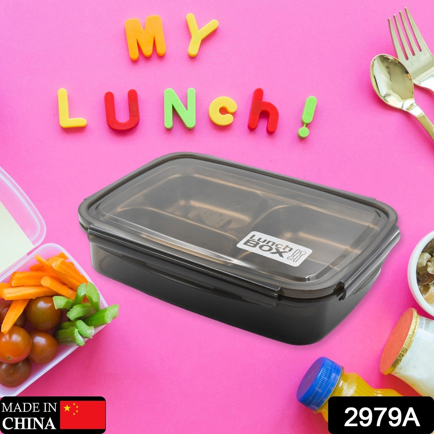 4-compartment stainless steel lunch box, black transparent lid