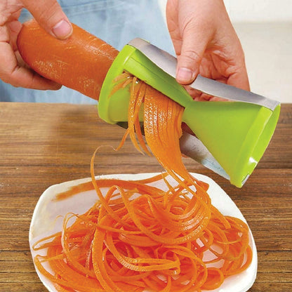 Multi-purpose vegetable slicer with spiral blades for easy cutting.