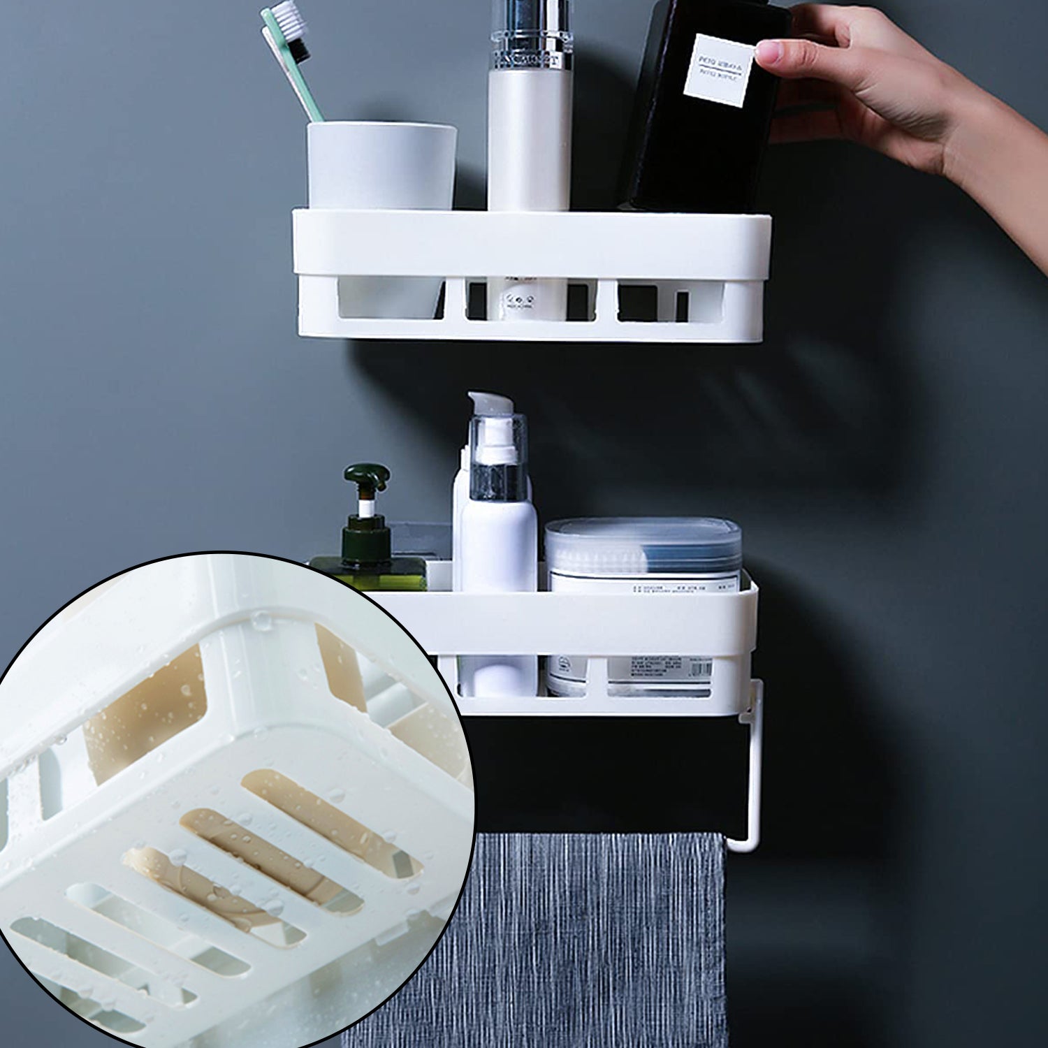 Kitchen and bathroom shelf, versatile wall holder.