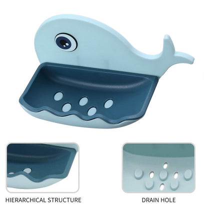 Top-down view of the fish-shaped soap dish, emphasizing its drainage feature and waterproof design