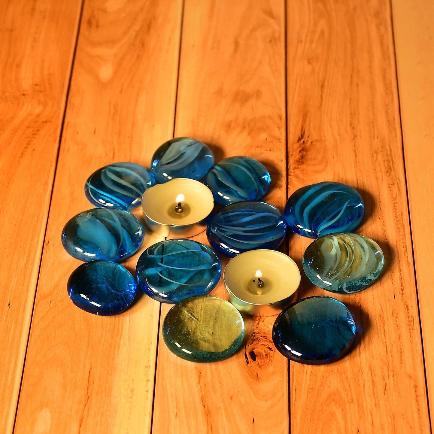 Colorful flat glass pebbles