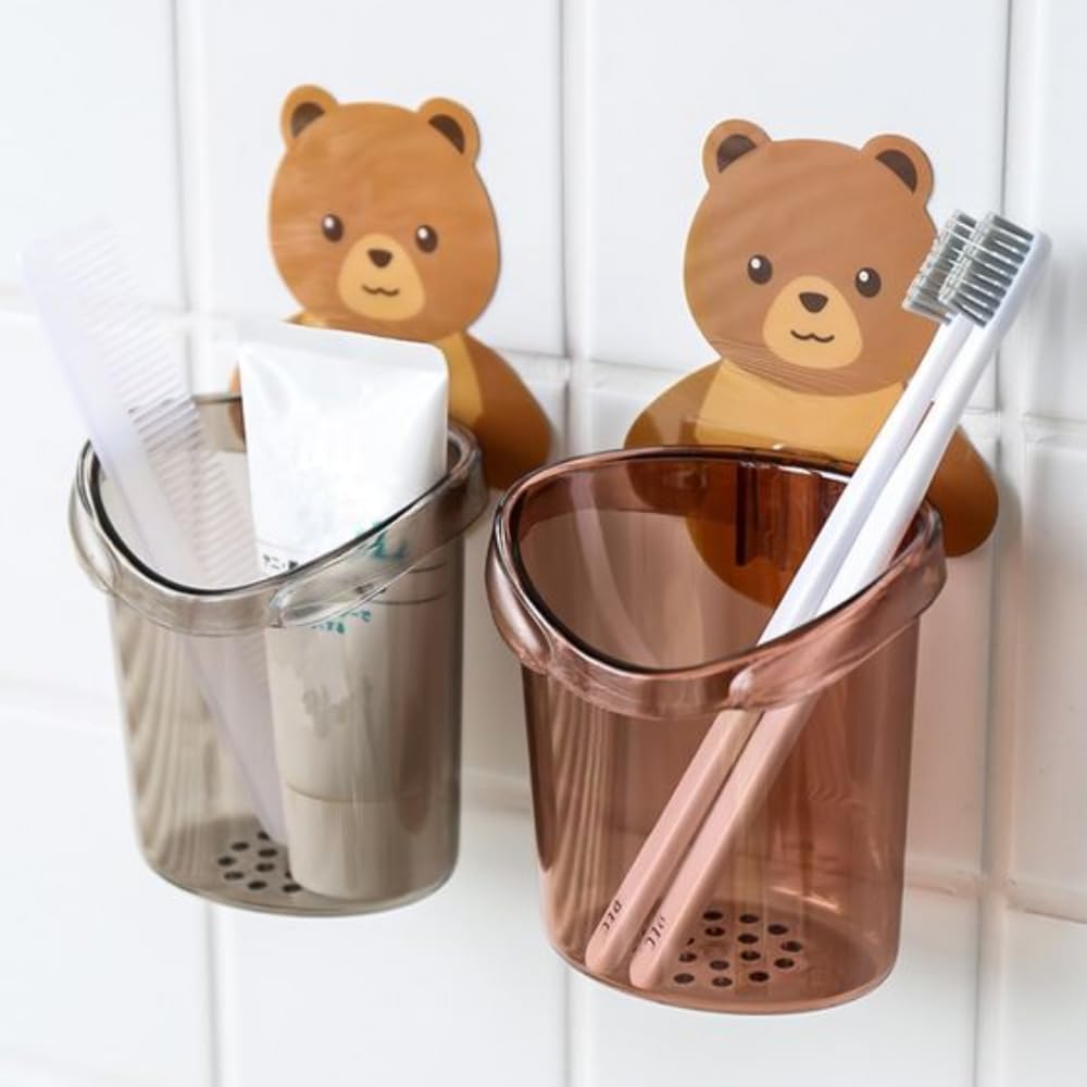 Toothbrush Holders – Wall-Mounted, Self-Adhesive, Waterproof Bathroom Organizer for Toothbrush, Toothpaste, Comb – Drain Hole Design – (Pack of 1) (Multicolor)
