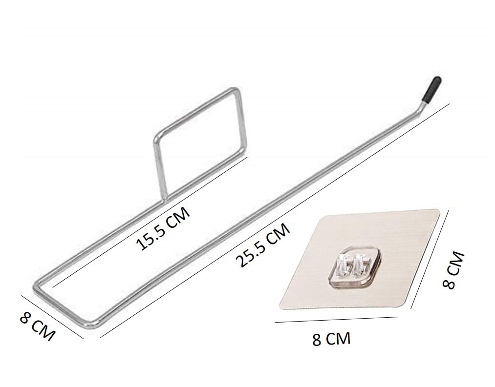 Drill-free self-adhesive paper roll holder, stainless steel, includes towel bar, for various uses.