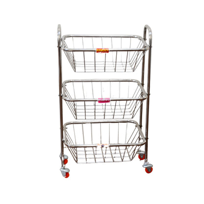 Stainless steel vegetable trolley with 3 layers, durable