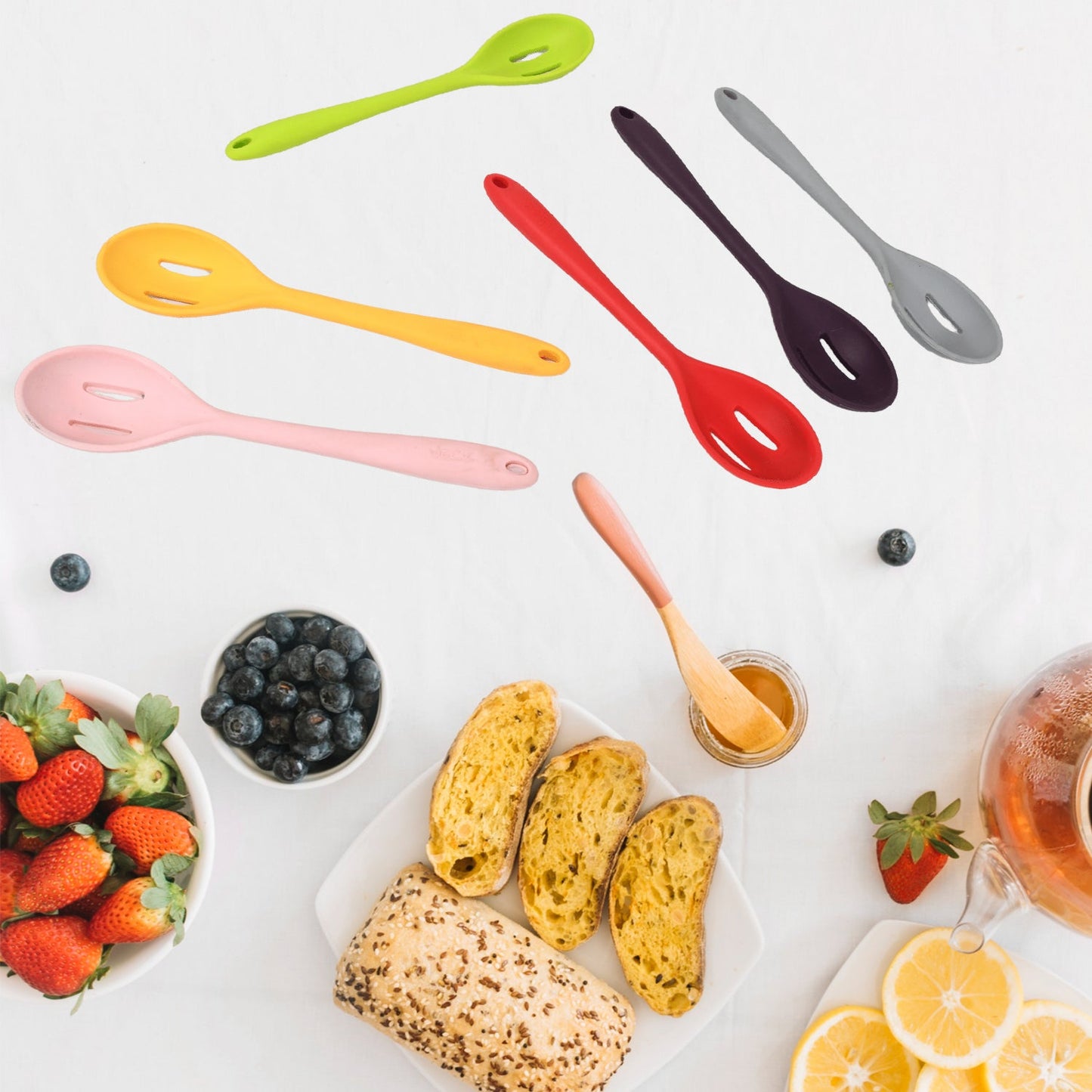 Multipurpose Silicone Spoon, Silicone Basting Spoon Non-Stick Kitchen Utensils Household Gadgets Heat-Resistant Non Stick Spoons Kitchen Cookware Items For Cooking and Baking (6 Pcs Set)