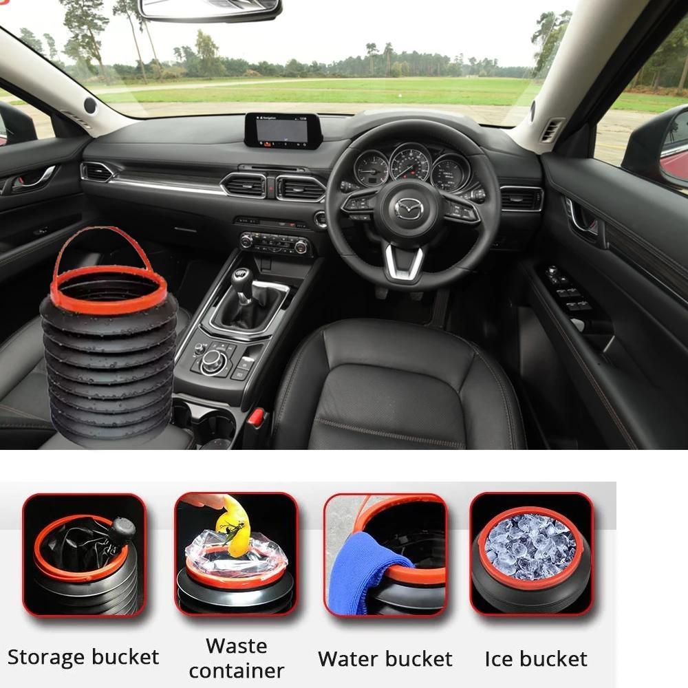 Foldable trash can for car with multiple compartments.