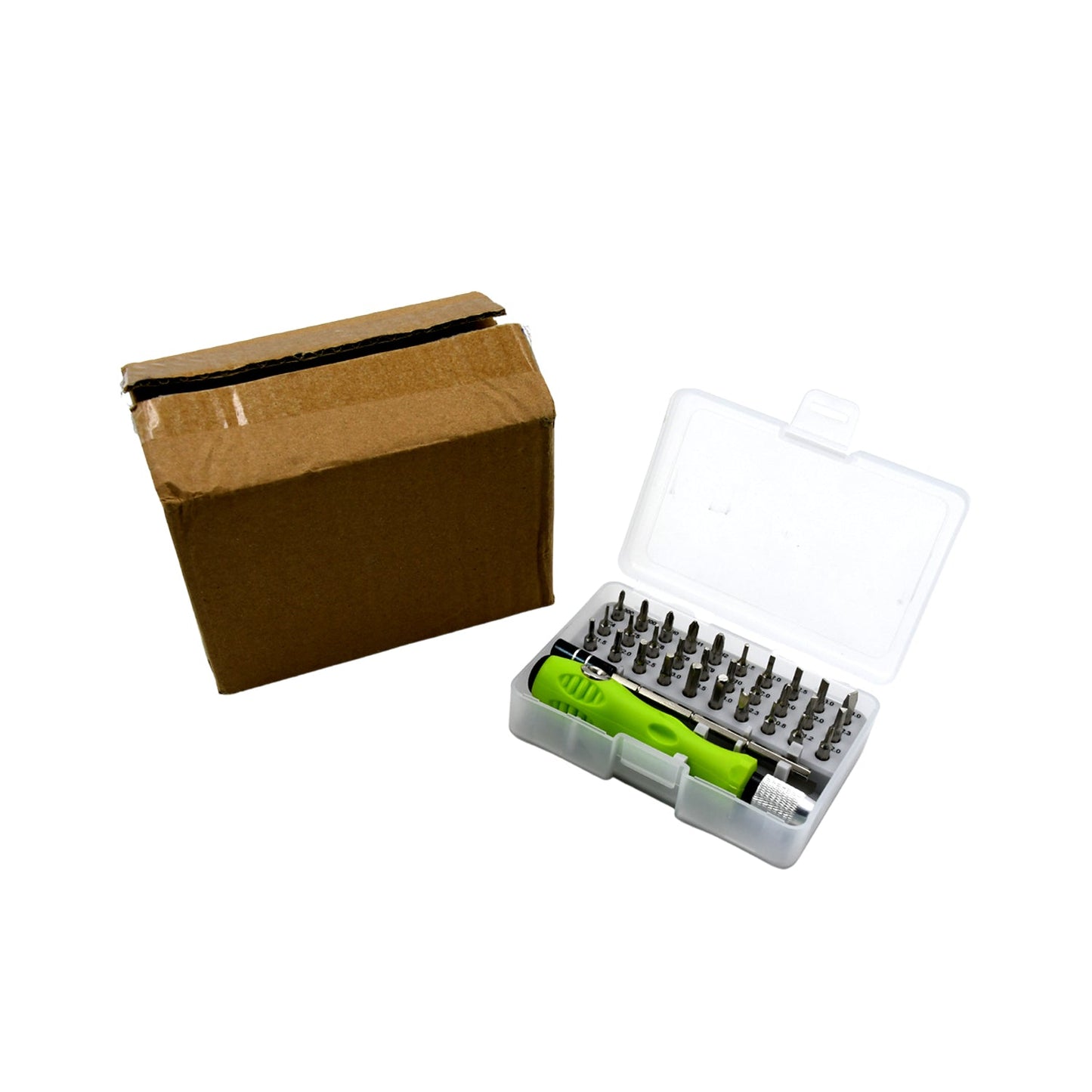 Compact 32-in-1 screwdriver set with flexible extension rod, ideal for home and tech repairs.