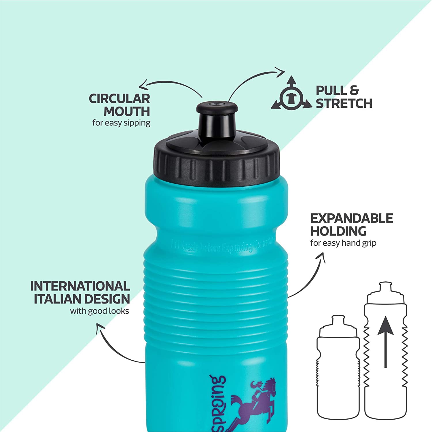 Stretchable Pull N Stretch water bottle for flexible storage and hydration.