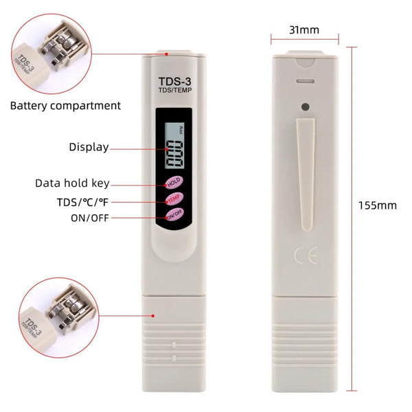 Digital TDS Meter for Water Testing | Imported Water Quality Tester for RO, Drinking Water, Aquarium & Hydroponics | High Accuracy PPM Measurement Device